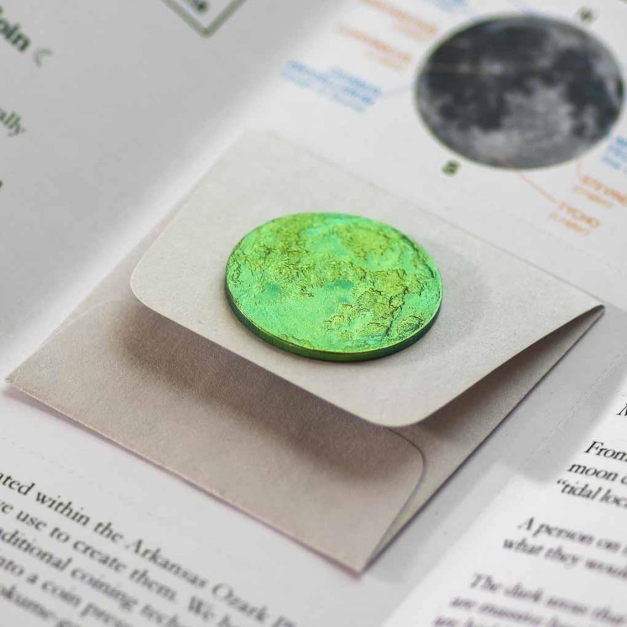 TRUE MOON GREEN DREAM (small) Niobium Multicolor Coin Round High relief 3D effect 